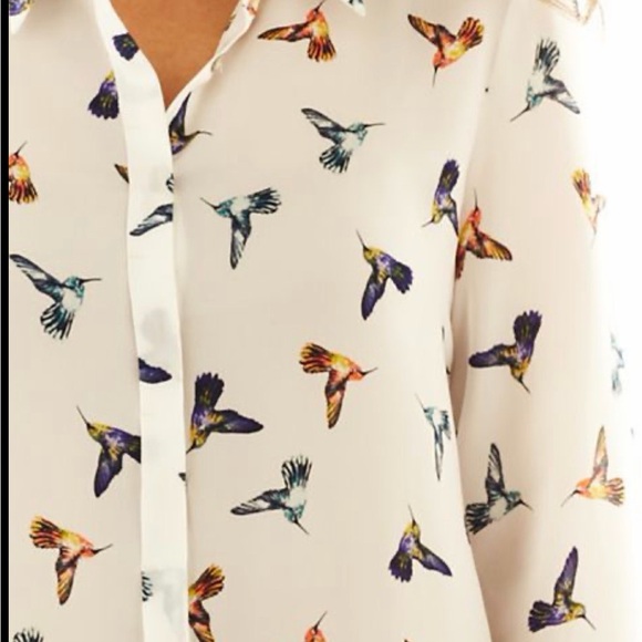 Mango Tops - Mango Cream Blouse with Multicolor Bird Print